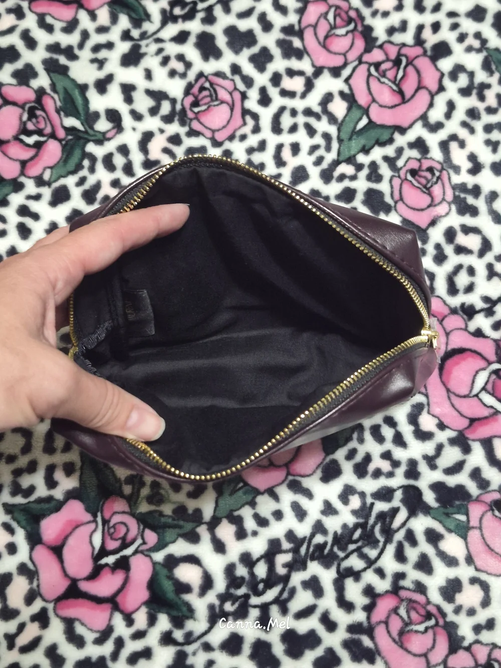 Yves Saint Laurent Beaute Plum Leather Cosmetic Pouch